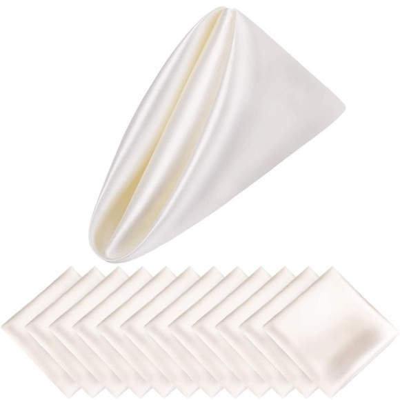 Set of 12 Satin ivory dinner napkins - Picture 2 of 6